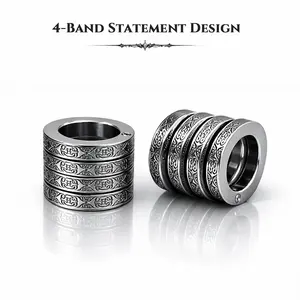 BLACKNOISE 4-Band Engraved Statement Ring, Wide Stainless Steel Fashion Ring