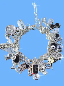 Dark Punk Music Charm Bracelet, Vintage Star Girl Cross Bracelet, Festival Friendship Bracelet, Rock Leopard Print DIY Bracelet