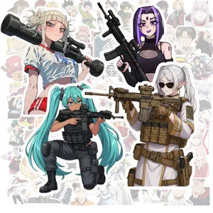 Set Of Anime Girl Soldiers Vinyl Stickers – Tactical Waifu Art, Cool Combat Pose, Military Style Gift for Anime Fans