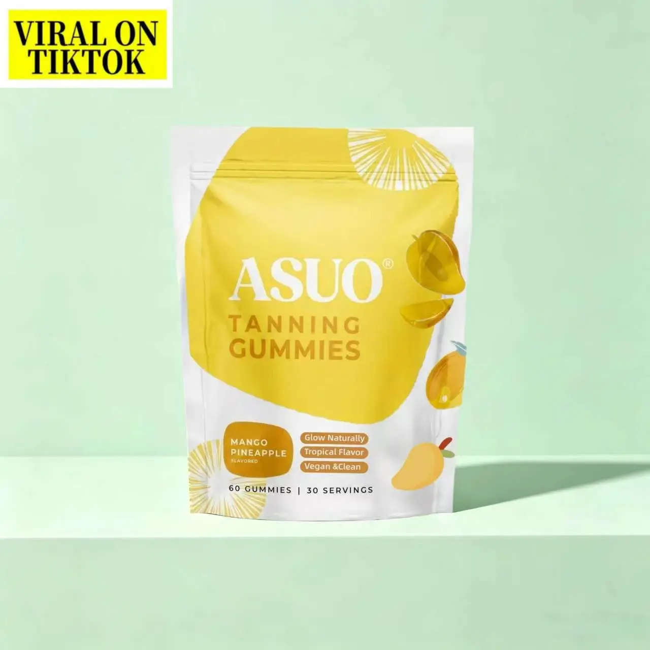 ASUO Natural Chewable Tanning Gummies - Dietary Edible Supplement Gummies for Women - Sun-Free Oral Self-Tan Alternative to Tanning Pills, Fast-Acting Melanin Skin Care Supplement with Beta Carotene, Astaxanthin, Lycopene, Niacinamide, Vegan, Sugar Free