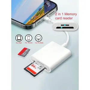 SD Card Reader for iPhone/iPad Camera, Dual Slot (SD/TF) Memory Card Reader - Trail Camera Viewer, Portable Micro SD Adapter, No App Needed, Plug and Play, Compatible with iPhone 16/15 & Apple Laptops