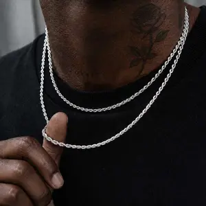 2Pcs 3mm Stainless Steel Rope Chain Necklaces for Men Women, Silver-Tone Gold-Tone 18/20 Inch Twisted Chain Set, Men's Jewelry, Unisex Pendant Chain Jewelry, Layering Necklace, Everyday Cuban Style Chain, cuban link chain，Gift Accessories