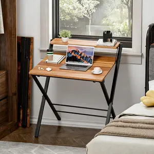 Small Computer Desk Folding Table - 27" Foldable Office Desk, No Assembly, Perfect for Small Spaces in Bedroom, Dorm, or Apartment, Portable Mini Desk or Study Table with Compact Design, Brown Small Folding Desk with Shelf, No Assembly tiktokshopspringglo