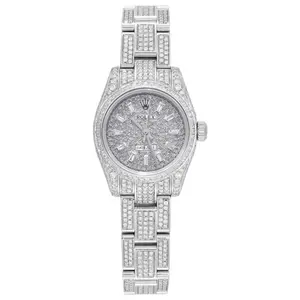 Rolex Oyster Perpetual 176200 26mm Automatic Stainless Steel Full Custom Pave Diamond Dial WHT030932