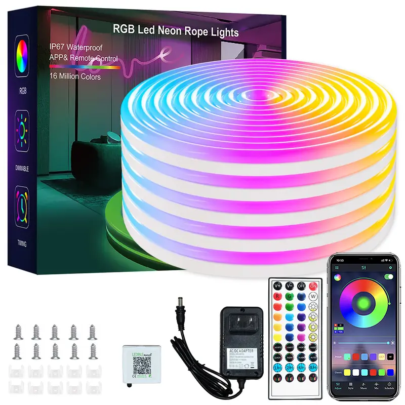 Yocrostar 50FT RGB LED Neon Rope Light - Waterproof Smart App-Controlled Strip with DIY Scenes, Beat Sync, Unique Decor, Colorful Glow for Bedroom Use, Waterproof Rgb Light