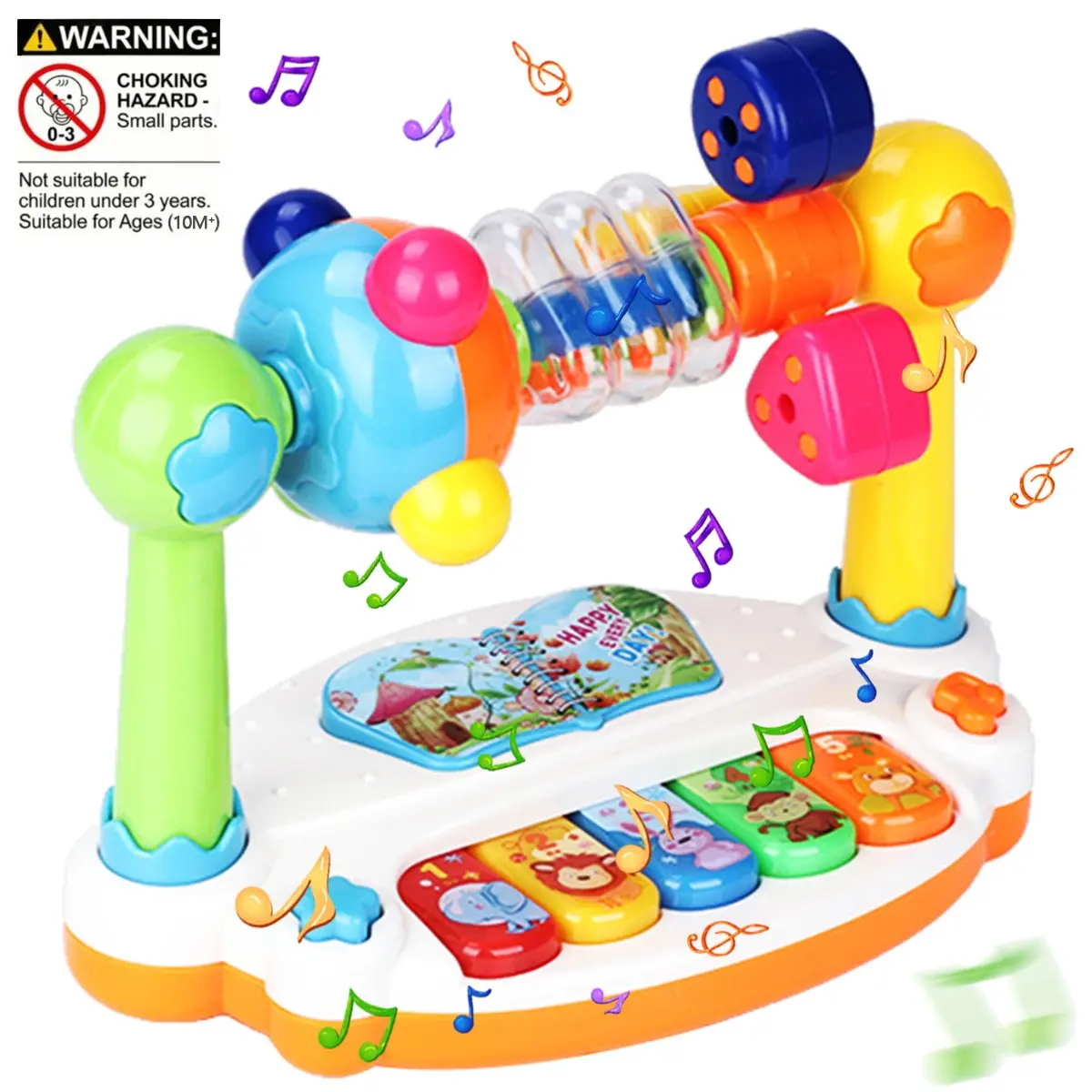 Baby Musical Piano Keyboard Toys, Light Up Sound Musical Toy, Rhythm Game & Song Play Activity Learning Toy, Rattle Maracas Sensory Toy, Early Learning Educational Interactive Toys for Kids, Holiday Gifts