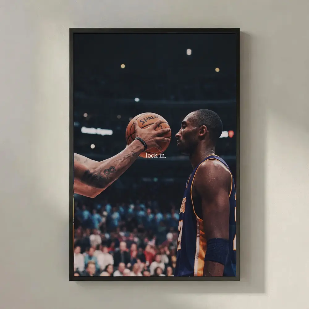 [NO FRAME] Kobe Bryant Lock In Motivational Wall Art, Black & White Basketball Poster, Sports Art