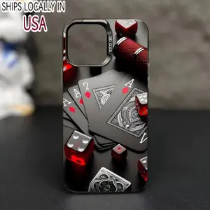 Case for iPhone 16 Pro Max 15 Plus 14 13 12 11 XS XR Retro Gambling Poker Pattern Matte Shockproof Anti-Scratch Stylish Smartphone Cover