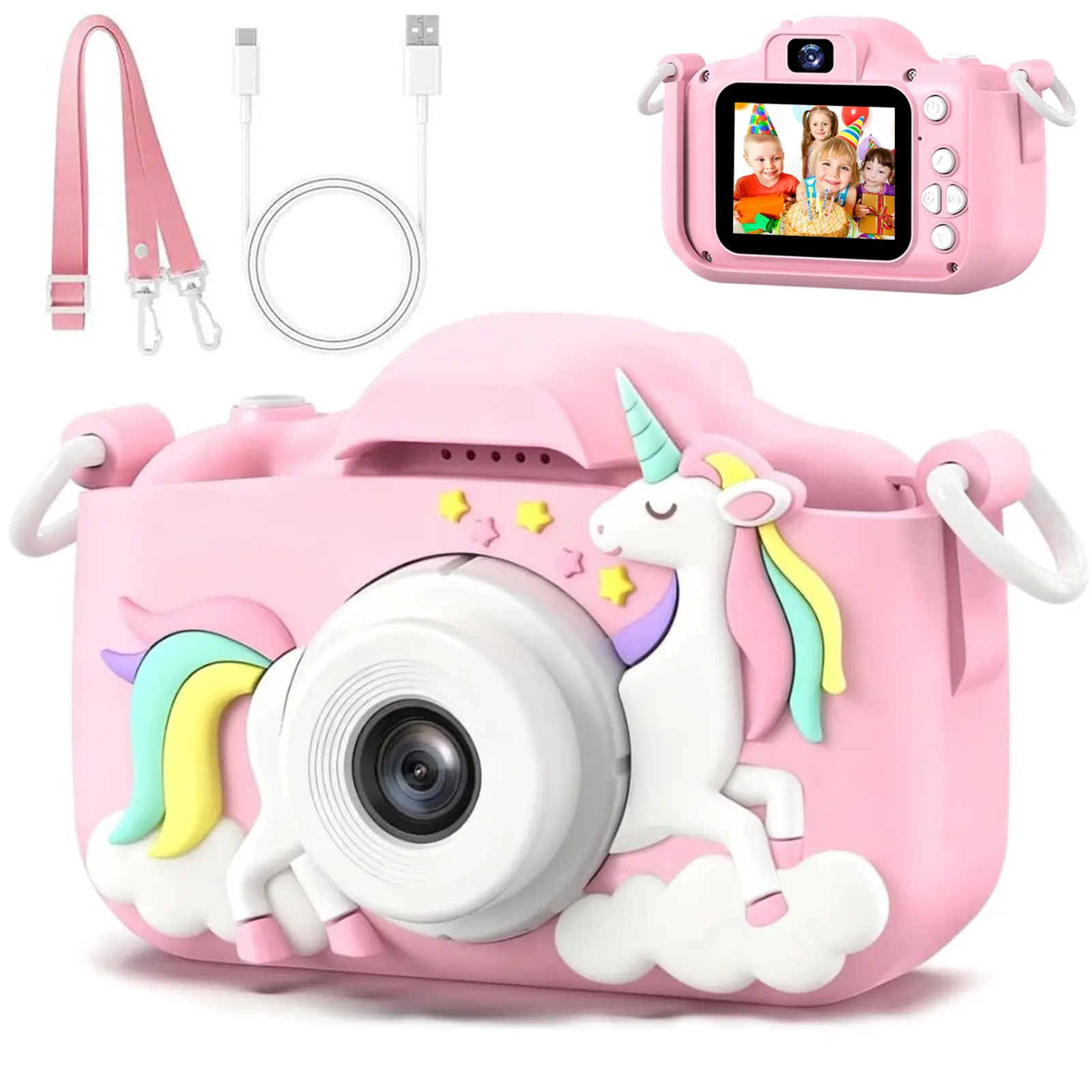 Kids Digital Cam - 1080P HD 48-Megapixel Dual-Lens Video Camera, with Video Recording, 5 Games, Multiple Filters, Pink Gadgets for Girls, Cool Gifts for Kids (Toys & Hobbies Birthday Gift)