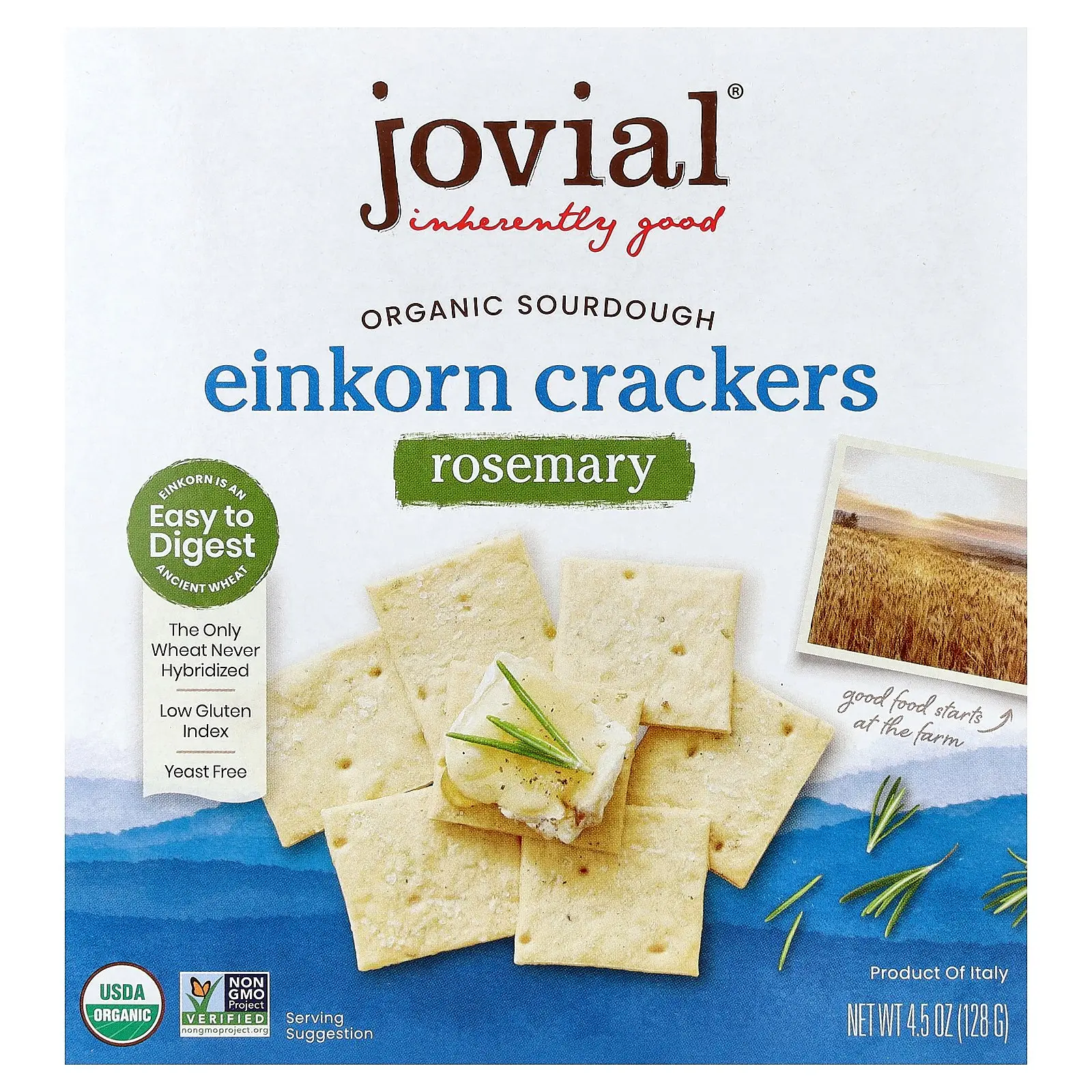 Jovial Organic Sourdough Einkorn Crackers, Rosemary, 4.5 oz (128 g)