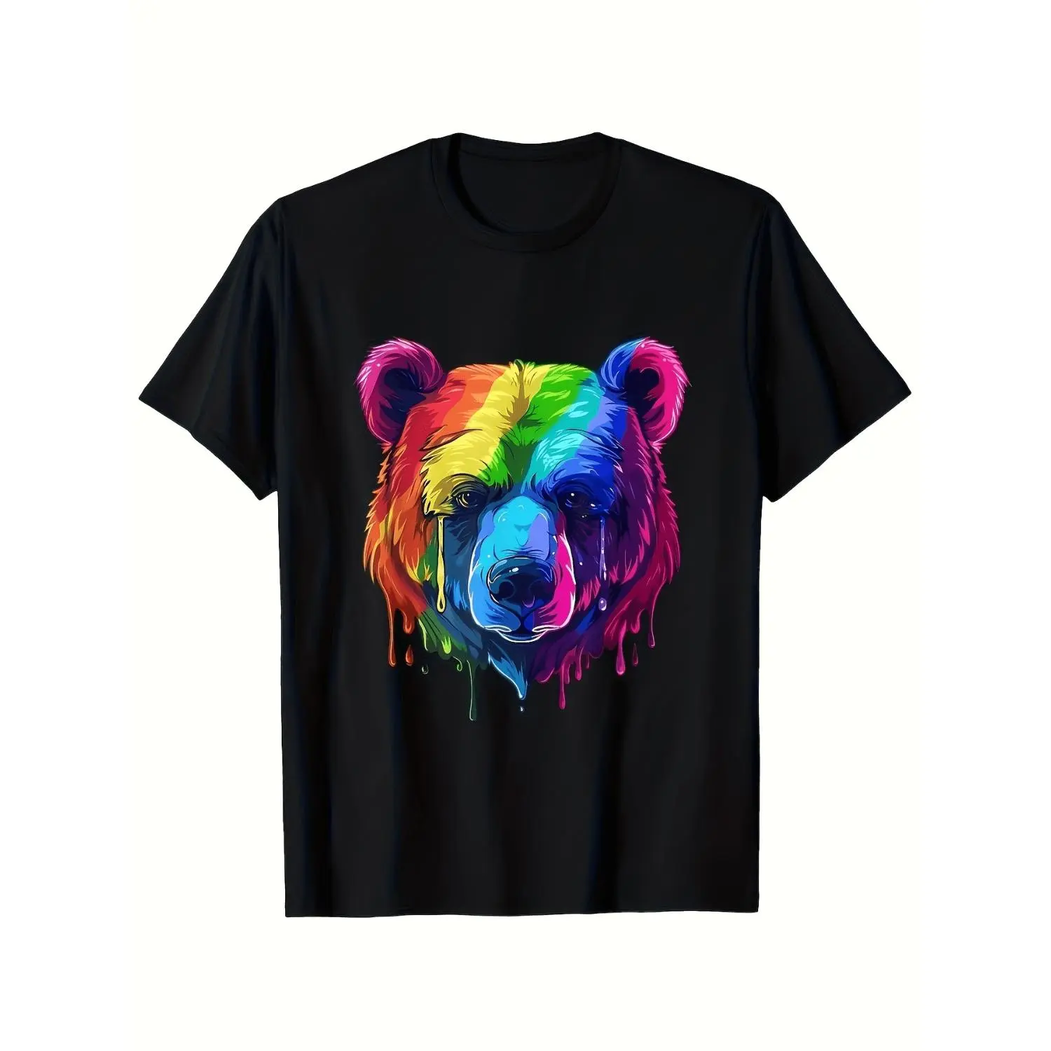 Mens LGBTQ Bear Pride Graphic Cotton T-shirt Unisex Retro Rainbow Bear and Pride Flag Print Heavyweight Crew Neck Short Sleeve Tee Soft Durable Fabric Gay Rights Support Bear Community Apparel All Year Round Casual Wear Plus Sizes