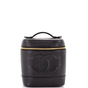 Pre-owned CHANEL Leather Toiletry Bags Vintage Timeless Vanity Case Caviar Tall by Rebag