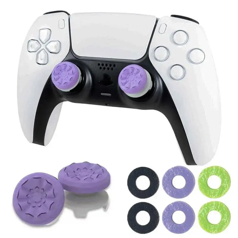 Purple-Black Silicone Thumbstick Grips Aim Boost Kit - 3 Precision Rings, Performance Thumbsticks, Wrist Fatigue Relief Accessories for PS5, PS4 Controllers (6-Piece Gaming Control Enhancer)