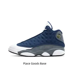 Navy Blue, White and Gray High-Top Retro Basketball Shoes with Mesh and Leather Upper, Gray Midsole