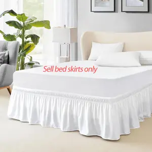 Fitted bed skirt, suitable for large beds, Bedroom, 15 inches (approx. 38.1 cm) drop, white adjustable elastic bed cover, fits easily, wrinkle-resistant and fade-resistant, silky luxurious fabric, machine washable