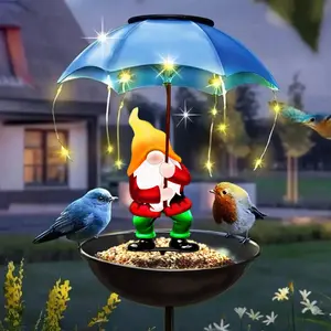 RUIDEL MICHAELS outdoor solar garden ground-mounted dwarf bird feeder, IP65 waterproof with night illumination, vibrant dwarf figure with flashing solar string lights, suitable for lawn gardens, farm pathways, porches, Halloween and Christmas decorations,