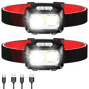 Led Headlamp Rechargeable 2000l Super Bright Headlight With Motion Sensor -dimmable Brightness 8 Modes Spotlight&floodlight&red Light Combination Ipx5 Waterproof For Hiking Camping - 2 Pack