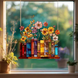 Flower Book ACRYLIC Suncatcher, Flower Window Hanging, Book Lover Gift, Book Lover Suncatcher, Book Reader Gifts, Flower Lover Suncatcher