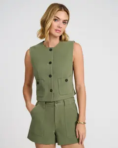 Express Cotton Crew Neck Utility Blazer Vest