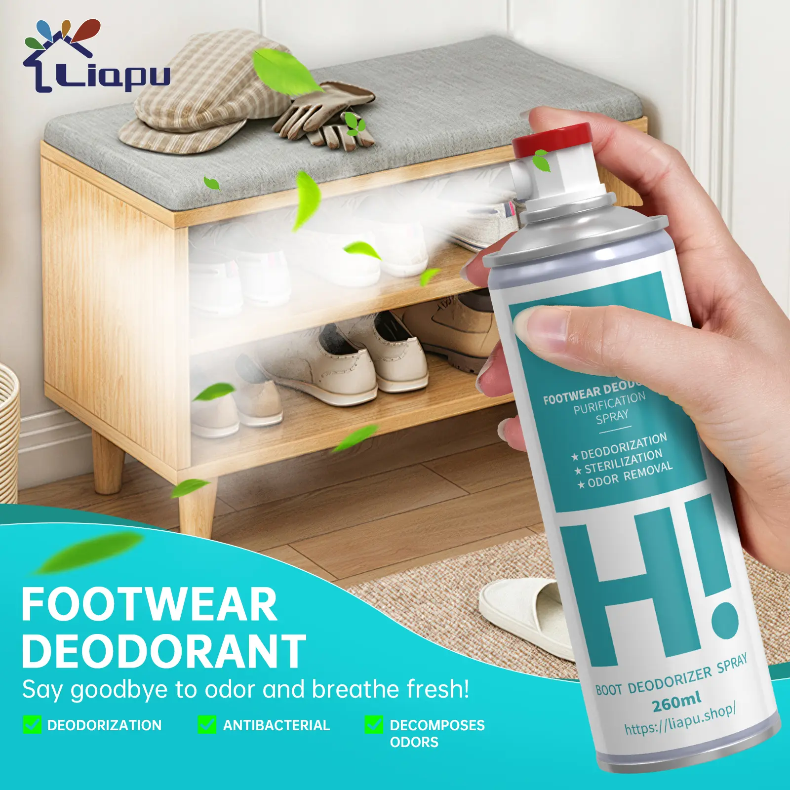 Liapu Shoe Deodorizer Spray - 260ml Stinky Shoes Odor Eliminator, Sneaker Deodorizer, Footwear & Sock Purification Spray - Anti-Odor Antibacterial Tool for Home Bedroom Freshness & Hygiene
