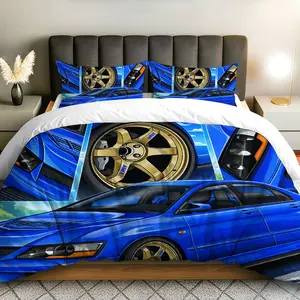 3PCS Duvet Cover Set, 1 Duvet+2 Pillowcases(Without filler), Blue Car Racing Speed Sport Wheel theme, Birthday bedding set, Car Lover Suitable for decoration Bedroom, Guest Room, Master Suite, Dorm Room.