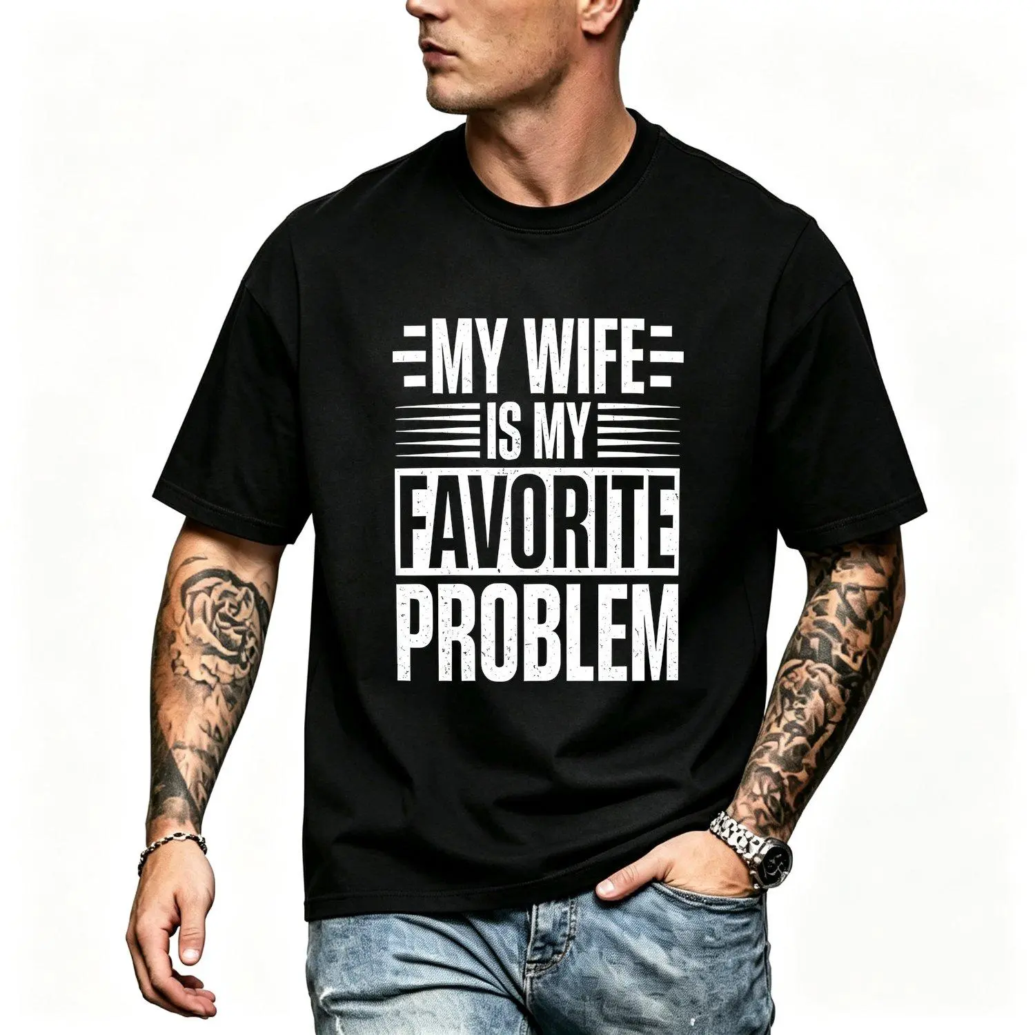 Mens Short Sleeve Sports T Shirt My Wife Is My Favorite Problem Funny Husband Humorous Marriage Tee Gift For Dad Husband Funny Married Husband Tee Gift