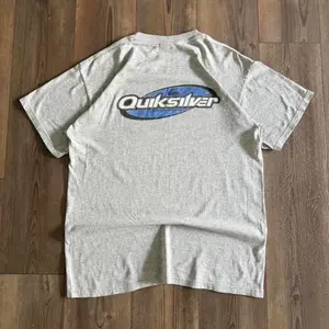 Vintage Quiksilver Surfer Tshirt in Ash Grey with Blue Accents, Unisex Crewneck Shirt for Men and Women