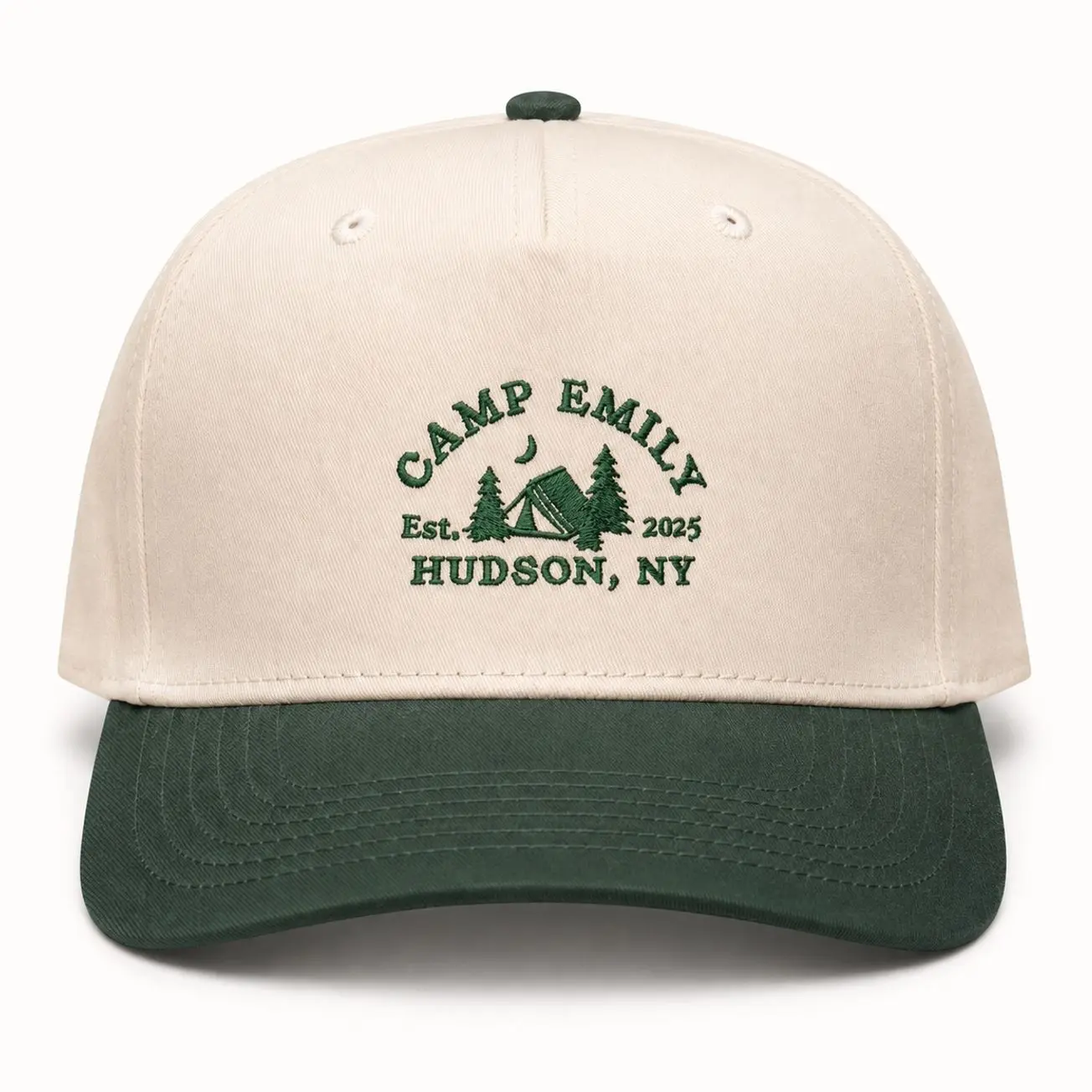 Custom Embroidered Trucker Hat Unisex - Adjustable Snapback Baseball Cap for Bachelorette & Bachelor Camping Parties, Bride Camping Trip, Curved Brim, Two-Tone Color Options, Everyday Outdoor Wear
