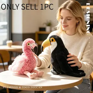 Pet Zoo Flamingo and Toucan Plush Toys, Gifts, Wildlife Park Animals, Soft Stuffed Toys for Kids, Fun and Educational Playtime