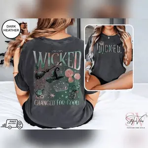 Vintage Wicked Movie 2 Sided Shirt Wizard Of Oz Fan Gift Sweatshirt Witch Pink And Green Tshirt Pop Culture Graphic W Ho Hoodied Hoodie Sweater for Anyone