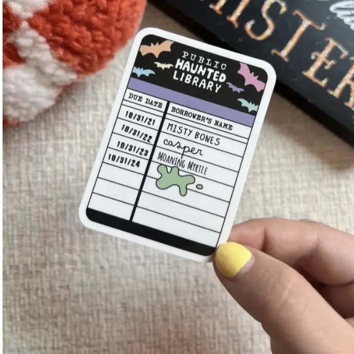 Haunted Library Card Book Checkout List Paper Stickers, Spooky Design Scrapbooking Accessory, Enhances Library Experience for Halloween Enthusiasts