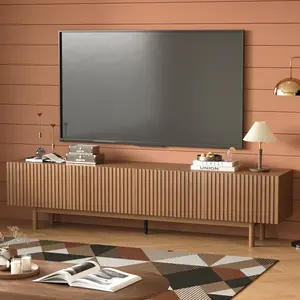 Living Room Furniture Set with TV Stand and Lift Top Coffee Table with Legs, 86.6" Entertainment Center Console for 75 Inch TV, Wood Slatted Storage Cabinet & Modern Center Table, Walnut