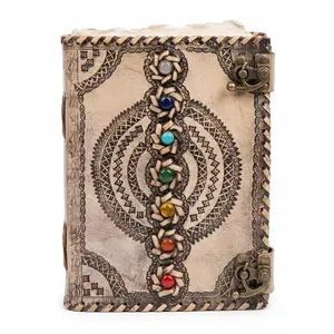 7 Chakra Leather Journal — Handcrafted Spell Book with Brass Latch