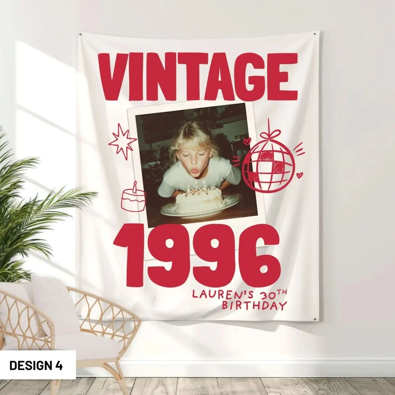 Custom Photo 30th Birthday Party Banner, Retro Birthday Backdrop, Welcome Sign for Men Women, Thirtieth Birthday Decorations
