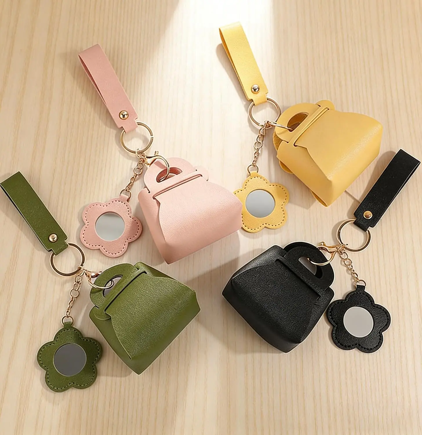 4 Pack Cute Quilted PU Leather Mini Backpack Keychain Coin Purse, Multi Pocket Storage Pouch with Mirror & Gold Keyring Charm, Portable Wallet for Cards Makeup Cables, Gift for Women - Home Improvement.