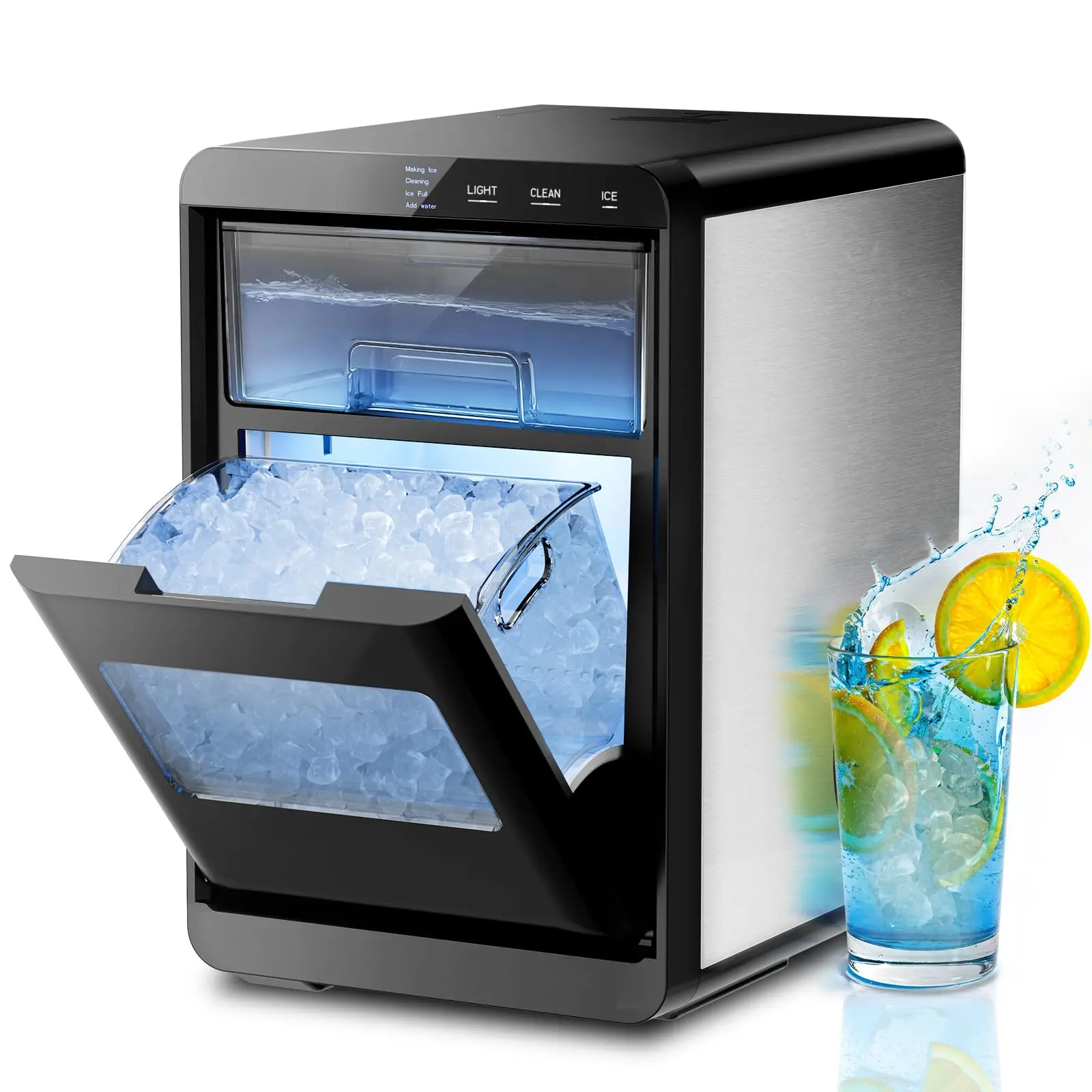 Kismile Countertop Portable Ice Maker Machine - 44LBS/24H, 10 Mins Quick Ice Make, 1.8L Water Tank, Self-Cleaning with Cleaner for Home Kitchen, RV, Ice Machine Cleaner