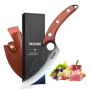 Huusk Viking Knives Hand Forged Boning Knife Full Tang Japanese Chef Knife with Sheath Butcher Meat Cleaver BlackFriday Gift