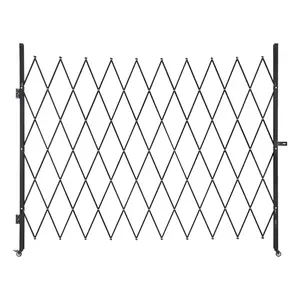 VEVOR Single Folding Security Gate, Lockable Scissor Gate with 360° Swivel Casters, Outdoor Barricade Steel Retractable Gates, for Entry Security, Garage, Warehouse & Pool, 94.49 x 86.81 in (W x H)