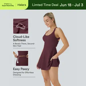 Halara Backless Sleeveless Criss Cross Active Spring Dresses for Women - Easy Peezy, Dresses with pockets for Yoga Workout Running, Women's Sports & Outdoor Clothing