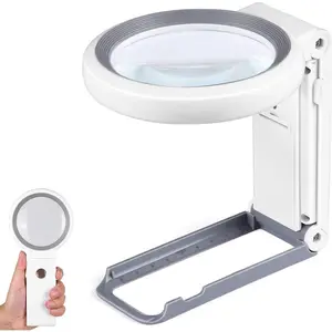 Foldable Handheld Magnifying Glass with 18 LED Light and Stand, Illuminated Magnifier for Macular Degeneration, Seniors Reading, Close Work, Coins, Jewelry, White
