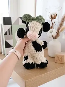 Handmade Chunky Crochet Cow Plushie - Cute Amigurumi Farm Animal Toy