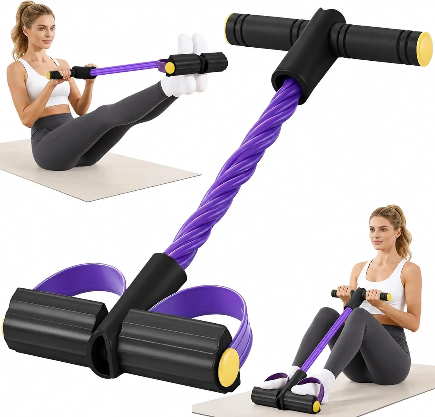 Pedal Resistance Band with Handles - 6-Tube Natural Rubber Exercise Trainer, Pedal Workout Band for Arms, Legs & Core Strength Training
