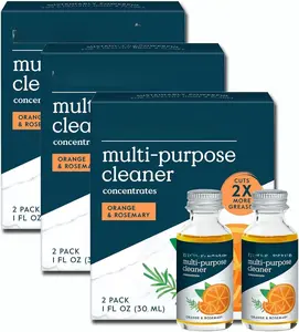 Multi-Purpose Cleaner, Refill Concentrate (6 x 1 Fl Oz) -based Household Cleaning Supplies, Ammonia & Chlorine Free, No Plastic , Orange & Rosemary Scent, Total 3 x 2 Pack Refills