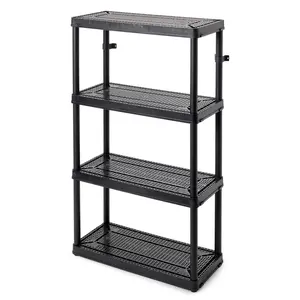 Gracious Living 4 Shelf Fixed Height Ventilated Medium Duty Shelving Unit, Black