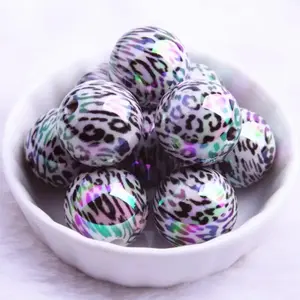 White Leopard Print UV AB 20mm Chunky Acrylic Bead Set of 5