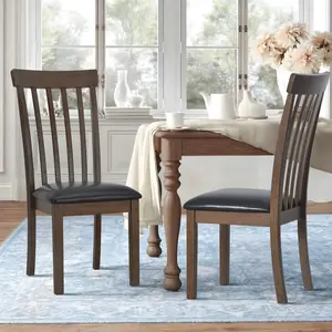 COLAMY Wooden Dining Chairs Set of 2, PU Leather Dining Room Kitchen Side Chair with Spindle High Back and Adjustable Foot Pegs