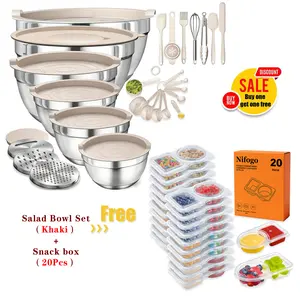 Nifogo Family Value Bundle Multifunctional Salad Bowls Set with 20Pcs Snack Containers, Space-Saving & Practical Kitchen Combo for Home Daily Use