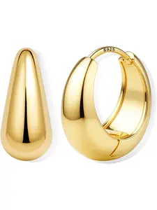 925 Sterling Silver Hoop Earrings for Women Chunky 14K Gold Plated Earring Small Hypoallergenic Hoops Earring for Sensitive Ears Lightweight Huggie Thick Hoop Earrings(Gold/Silver)