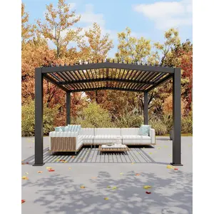 Garvee Louvered Pergola 11 Ft x 13 Ft, Outdoor Pergola with Adjustable Louvered Roof, Reinforced Aluminum Frame, Integrated Drainage System, Hardtop Gazebo for Patio, Deck, Wood Grain