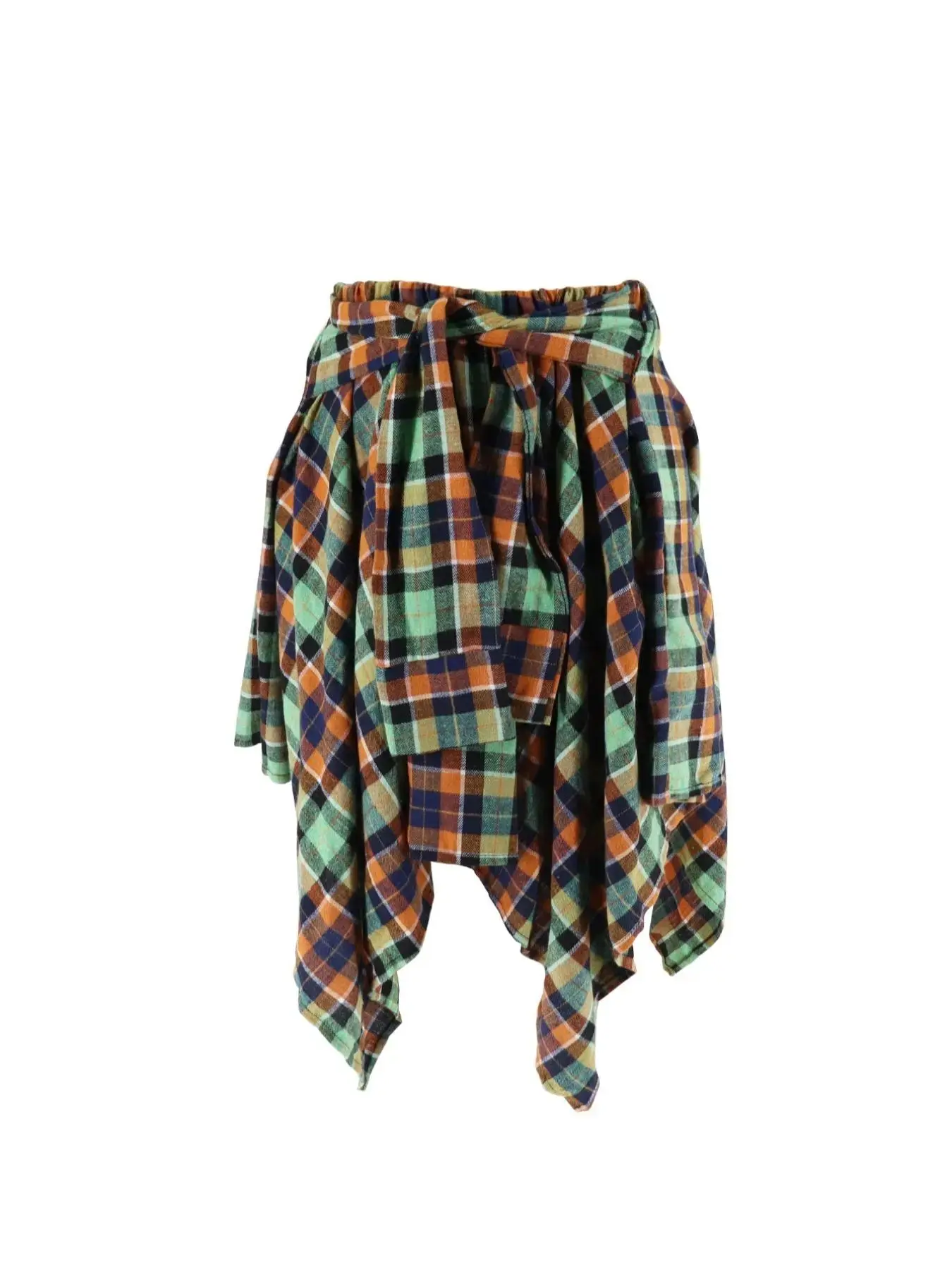 Women's Plaid Print Asymmetrical Hem High Waist Skirt Tiered Layer Knee Length Casual Summer Streetwear 2026
